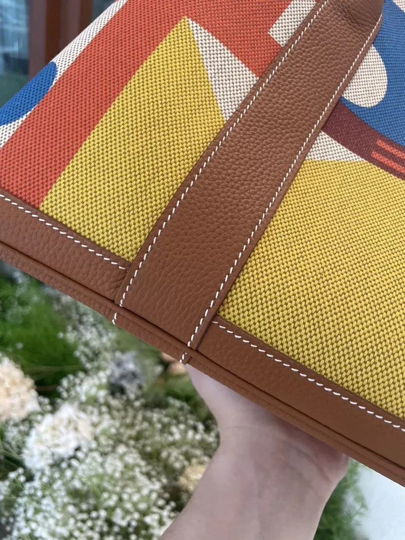 Hermes Multicolor Canvas Leather Tote Bag 66 - Image 6