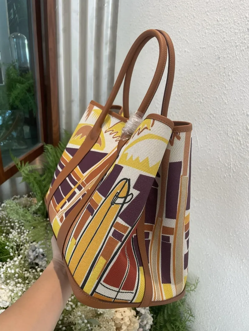 Hermes Multicolor Leather Canvas Tote Bag 68 - Image 3