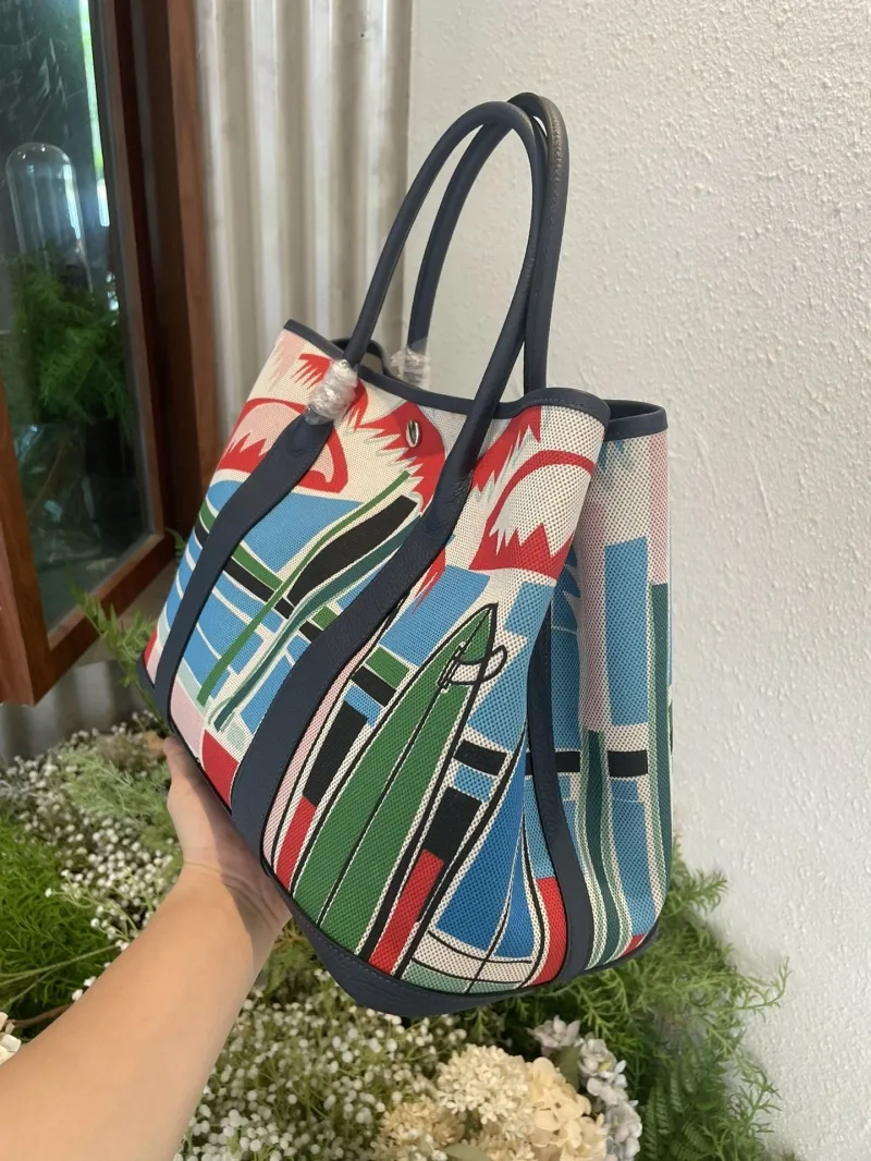 Hermes Navy Multicolor Print Tote Bag SKU 69 - Image 3