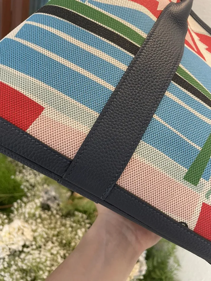 Hermes Navy Multicolor Print Tote Bag SKU 69 - Image 5