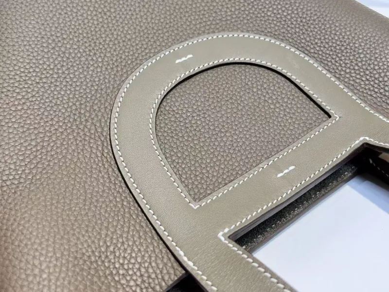 Hermes Taupe Leather Bucket Bag - Image 6