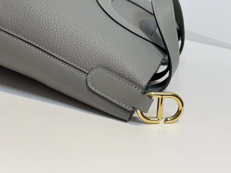 Hermes Gray Leather Bucket Tote Bag - Image 6