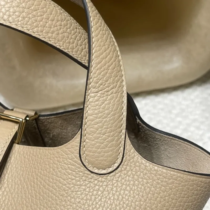Hermes Beige Leather Bucket Shopping Bag 106 - Image 3