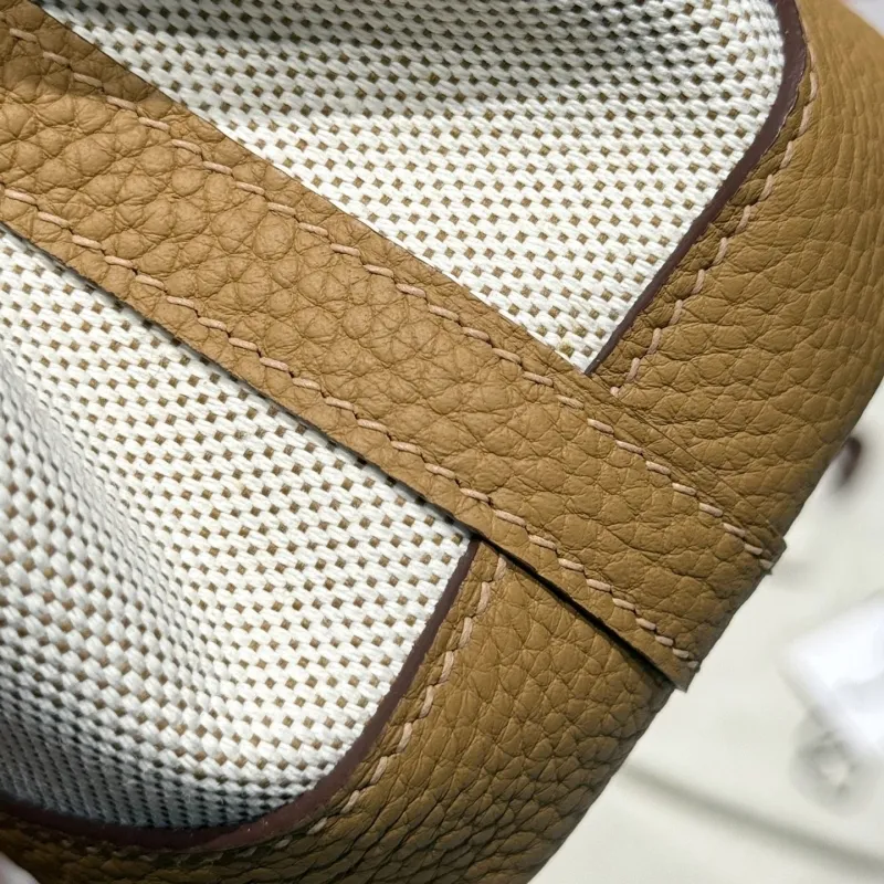 Hermes Beige Tan Canvas Leather Tote Bag 113 - Image 4