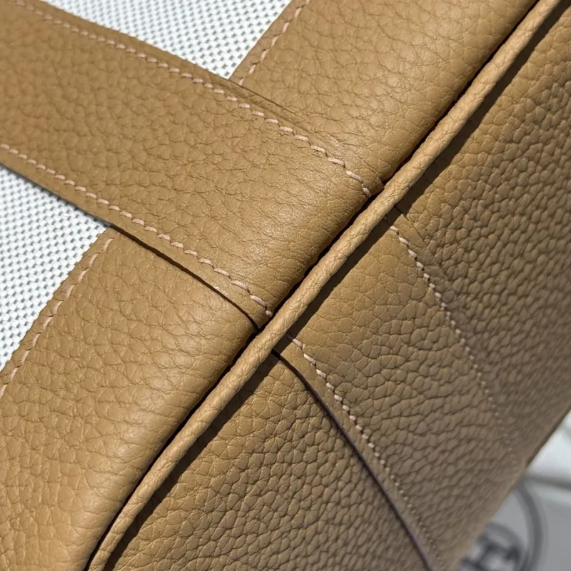 Hermes Beige Tan Canvas Leather Tote Bag 113 - Image 5