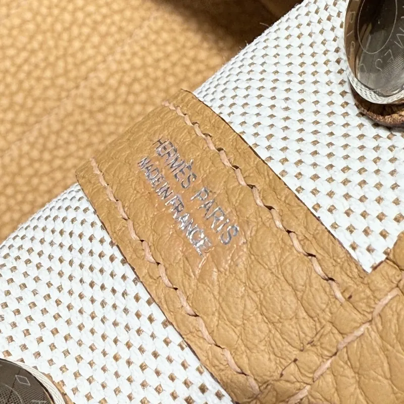 Hermes Beige Tan Canvas Leather Tote Bag 113 - Image 7