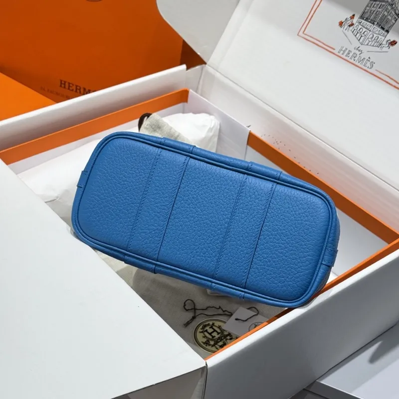Hermes Blue Canvas Leather Tote Bag - Image 3