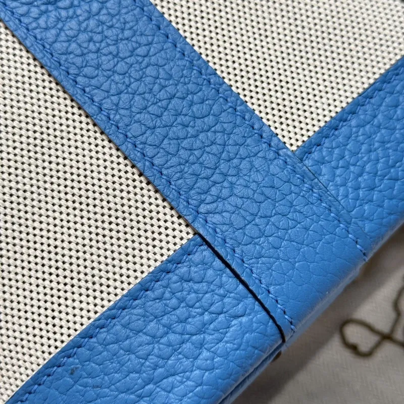 Hermes Blue Canvas Leather Tote Bag - Image 6