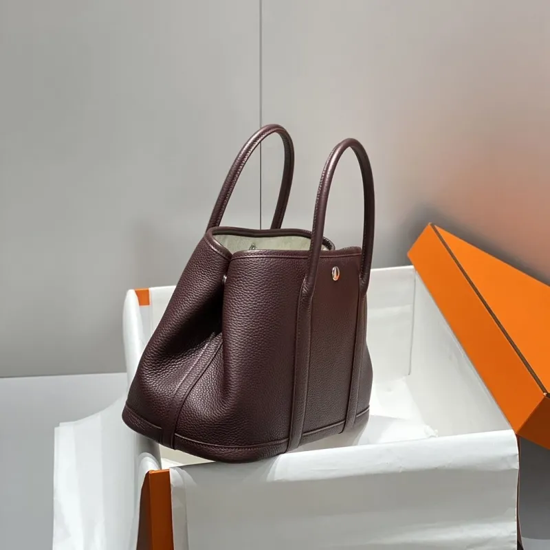 Hermes Dark Brown Leather Tote Bag - Image 3