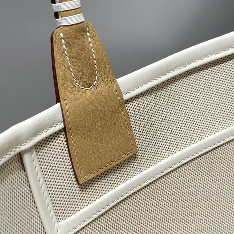Hermes Canvas Tote Bag Beige Brown Pattern - Image 9