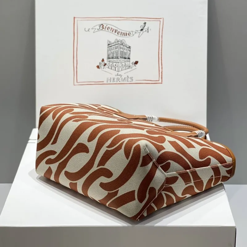 Hermes Brown Beige Canvas Tote Bag 122 - Image 3