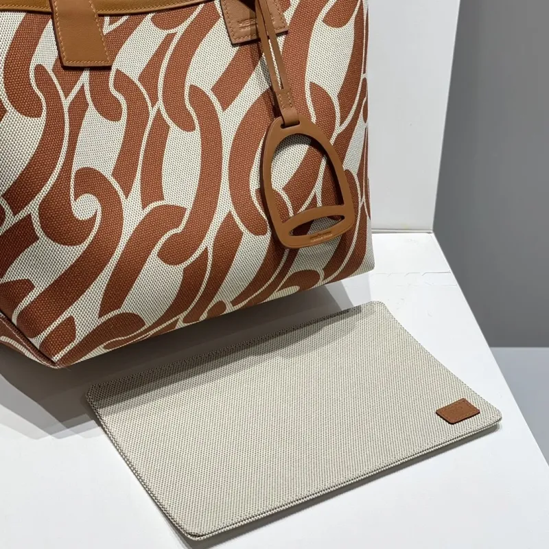 Hermes Brown Beige Canvas Tote Bag 122 - Image 4