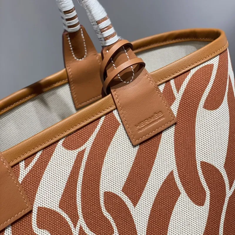 Hermes Brown Beige Canvas Tote Bag 122 - Image 5