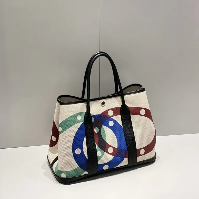 Hermes Canvas Tote Bag with Multicolor Pattern SKU 146