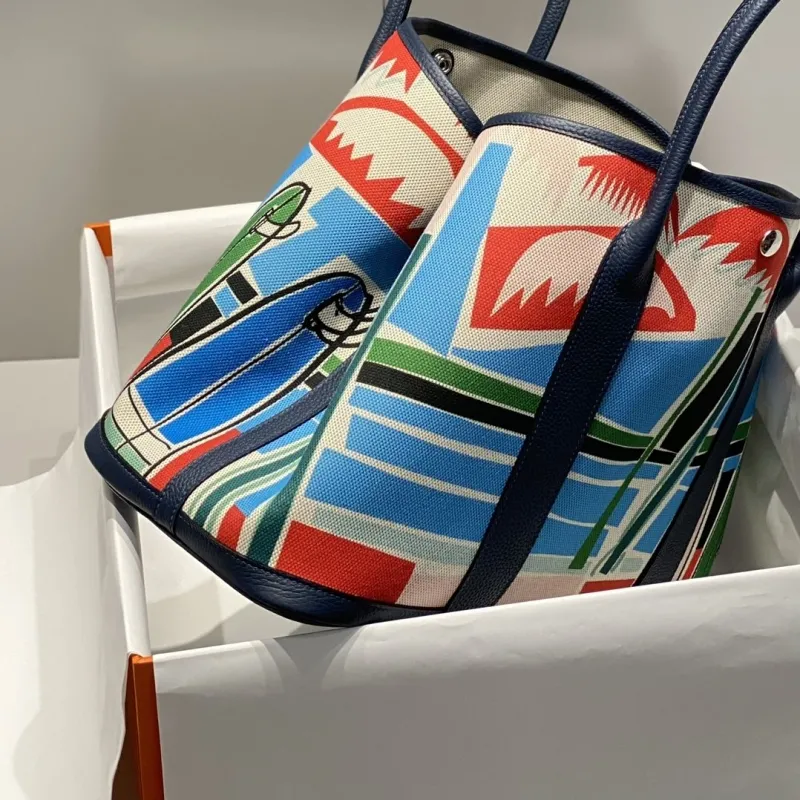 Alternative view of Hermes Printed Canvas Tote Bag Navy Trim