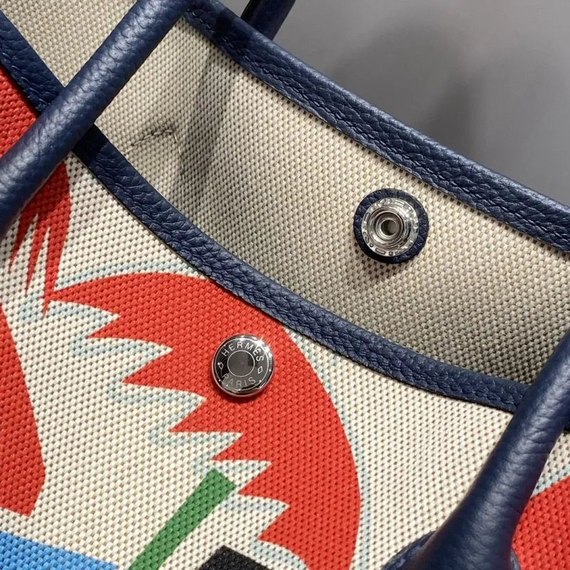 Hermes Printed Canvas Tote Bag Navy Trim - Image 3
