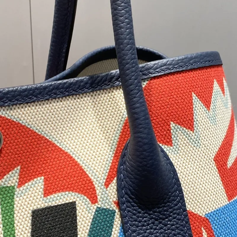 Hermes Printed Canvas Tote Bag Navy Trim - Image 4