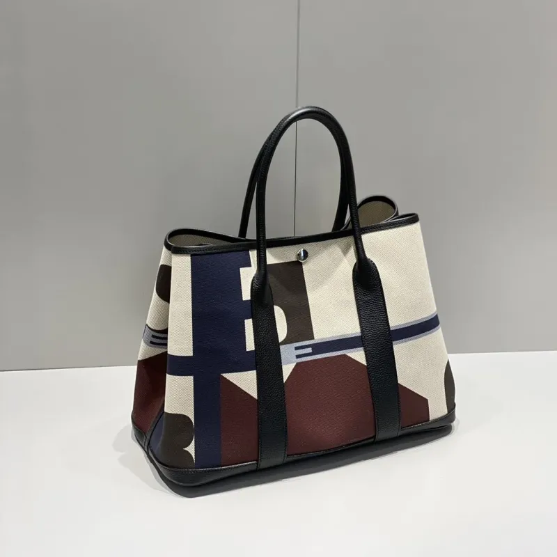 Hermes Colorblock Canvas Tote Bag