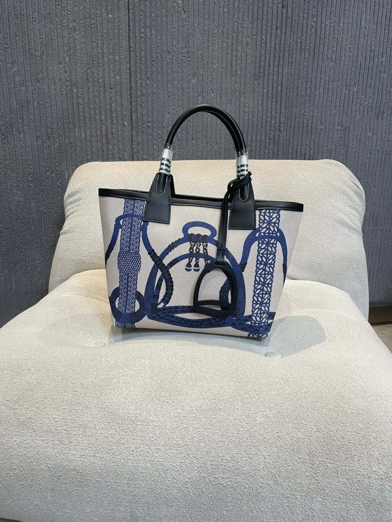 Hermes Blue Pattern Canvas Tote Bag SKU 153