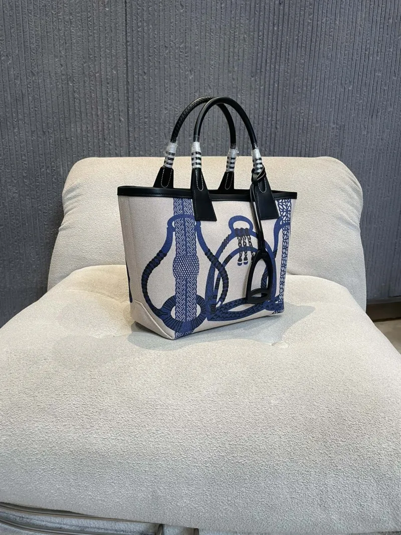 Hermes Blue Pattern Canvas Tote Bag SKU 153 - Image 4