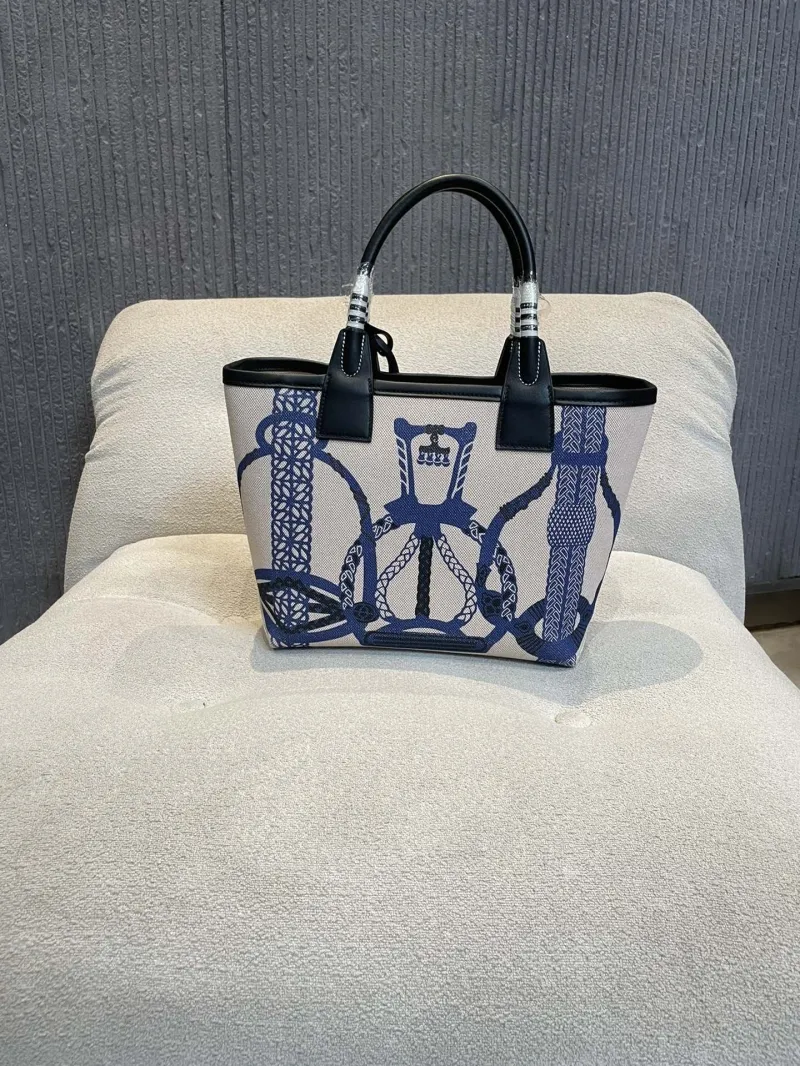 Hermes Blue Pattern Canvas Tote Bag SKU 153 - Image 5