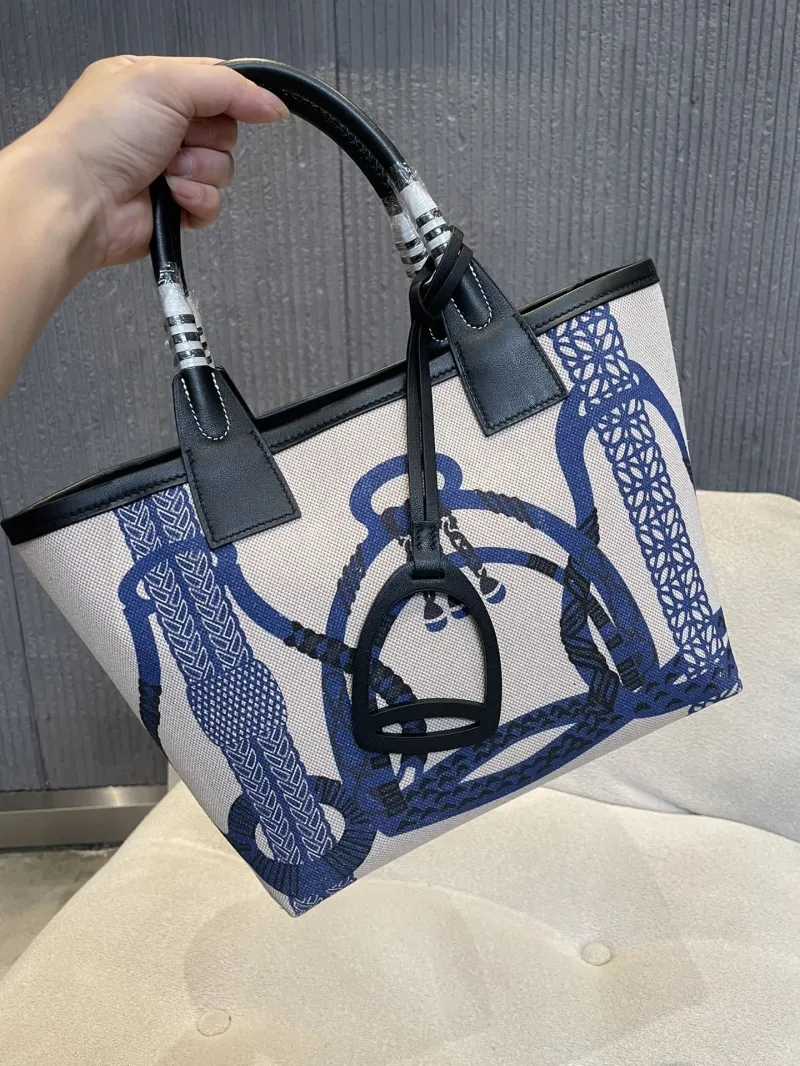 Hermes Blue Pattern Canvas Tote Bag SKU 153 - Image 8