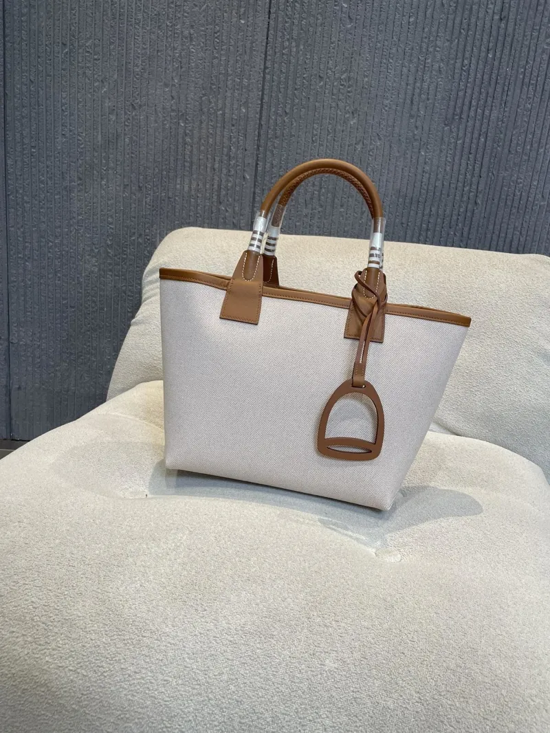 Hermes Beige Brown Canvas Tote Bag 154