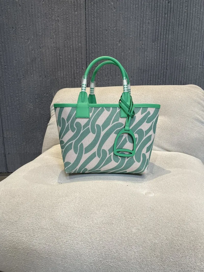 Hermes Green Canvas Shopping Tote Bag 156