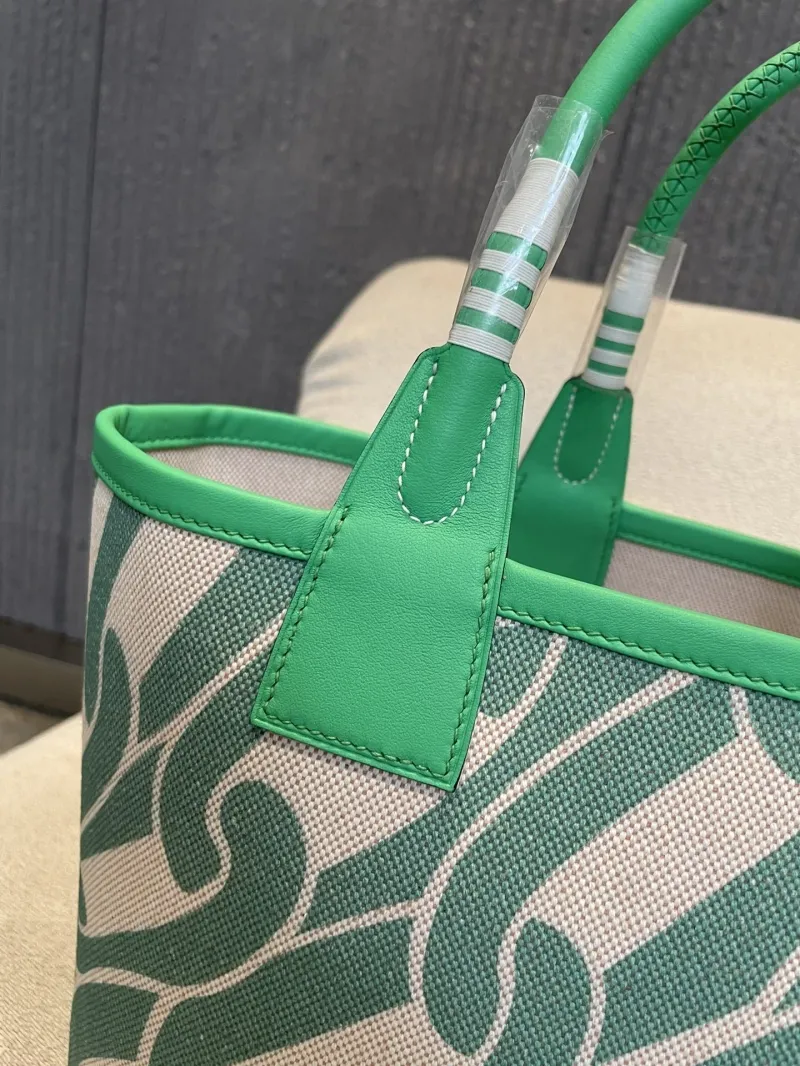 Hermes Green Canvas Shopping Tote Bag 156 - Image 3