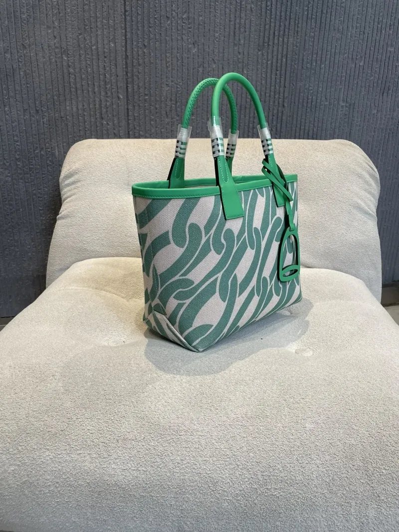 Hermes Green Canvas Shopping Tote Bag 156 - Image 4