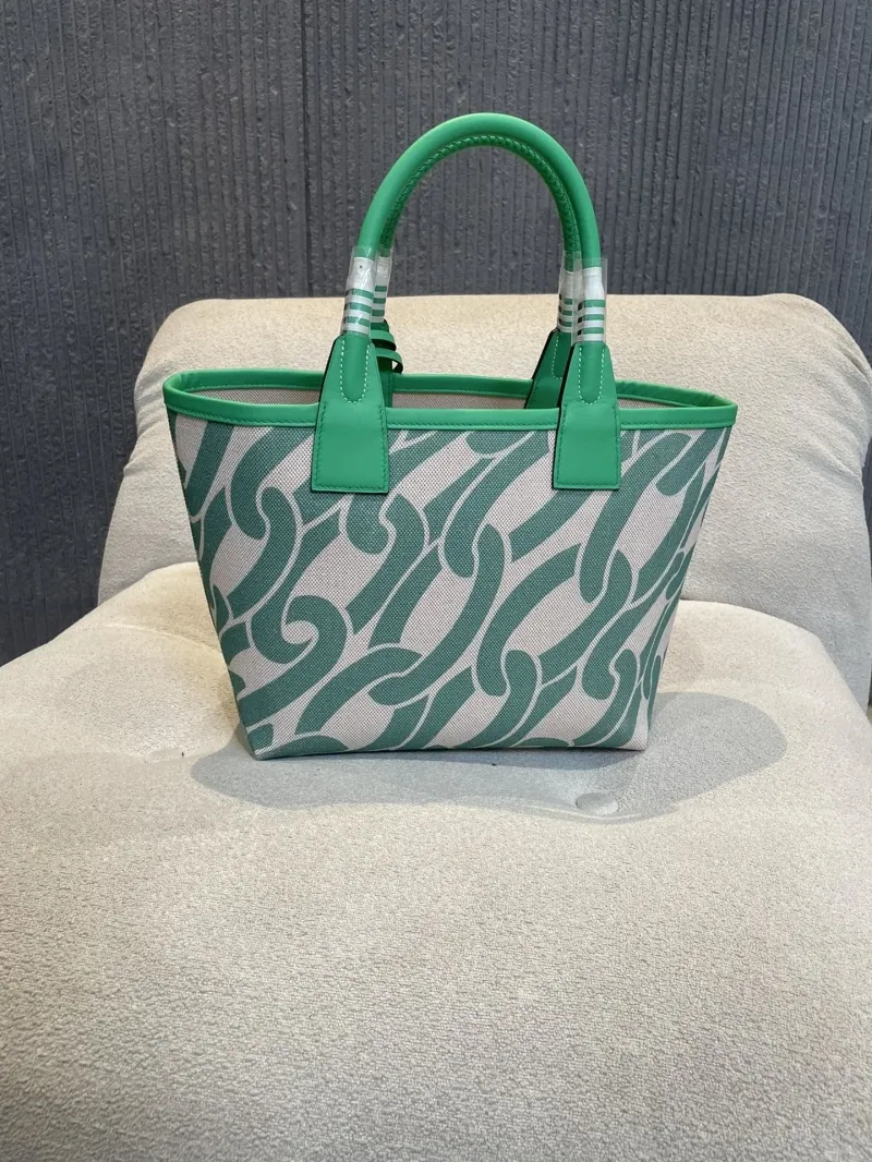 Hermes Green Canvas Shopping Tote Bag 156 - Image 5