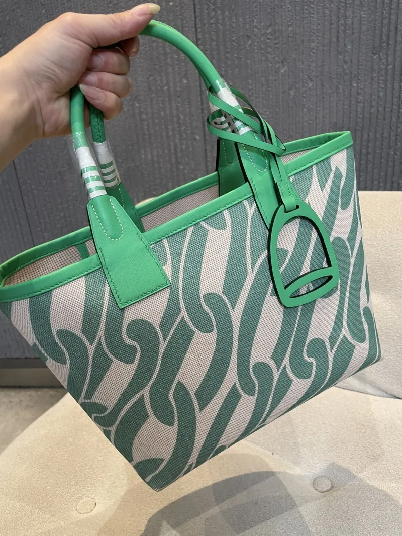 Hermes Green Canvas Shopping Tote Bag 156 - Image 8