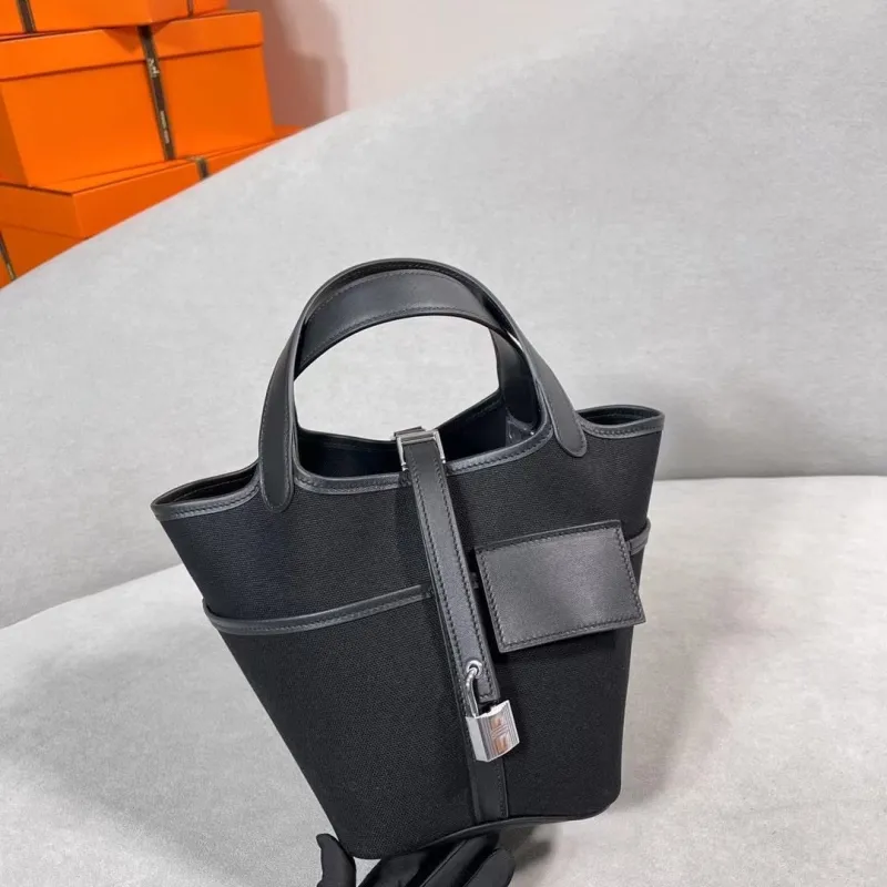 Alternative view of Hermes Black Canvas Leather Handbag 159