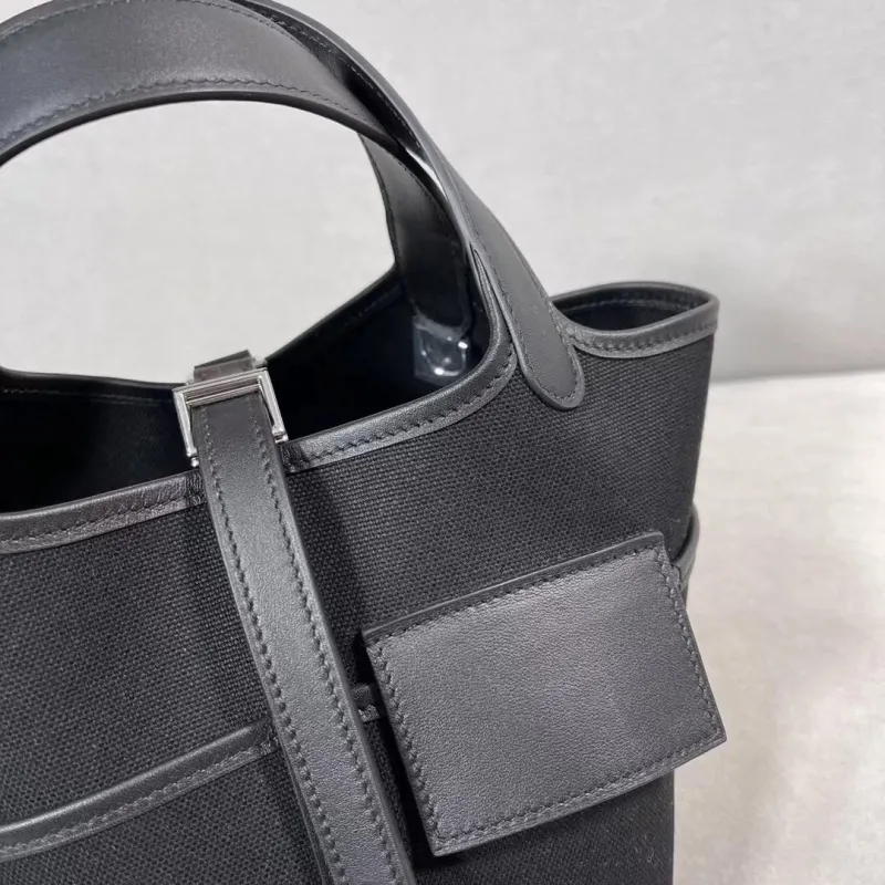 Hermes Black Canvas Leather Handbag 159 - Image 3