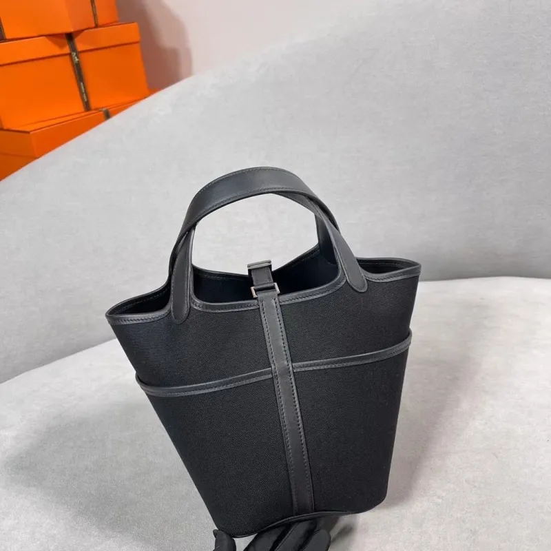 Hermes Black Canvas Leather Handbag 159 - Image 5