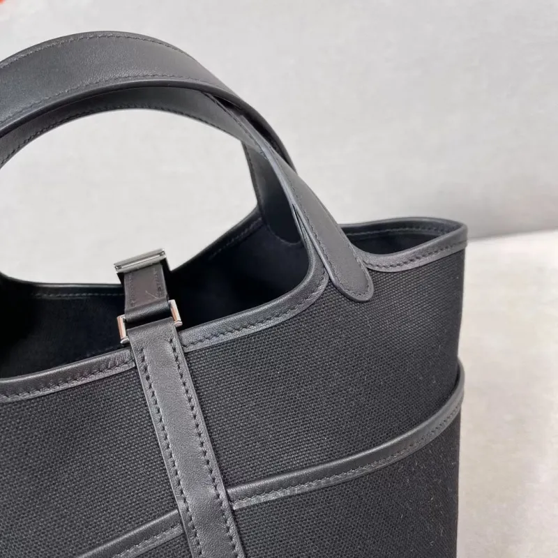 Hermes Black Canvas Leather Handbag 159 - Image 6
