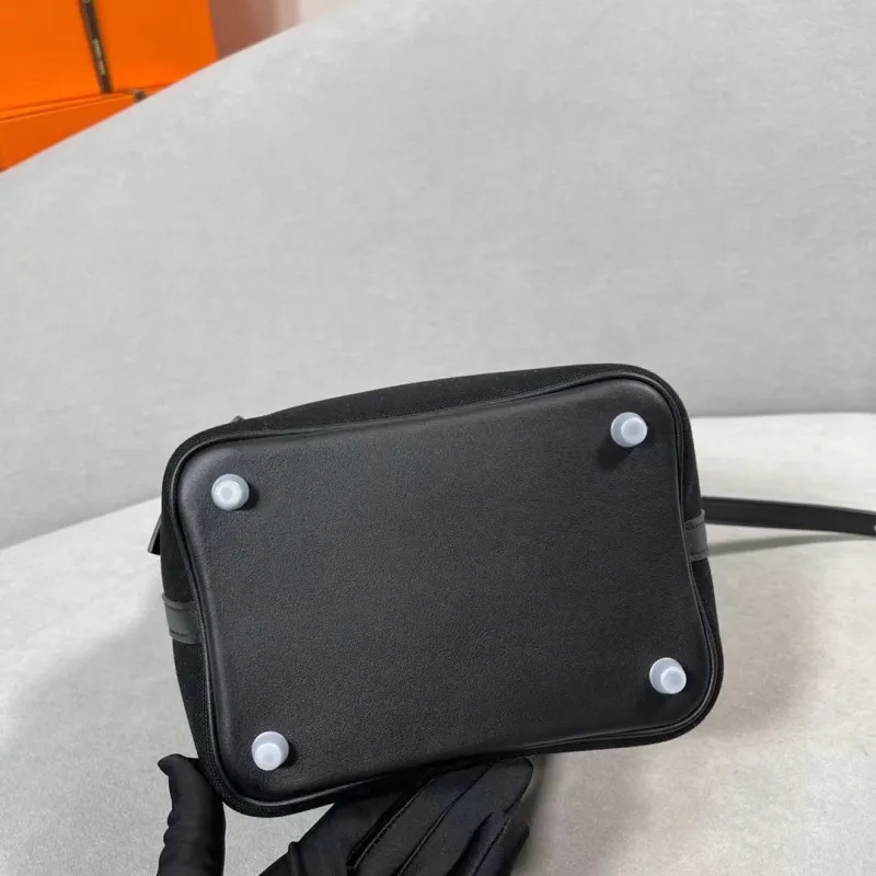 Hermes Black Canvas Leather Handbag 159 - Image 9