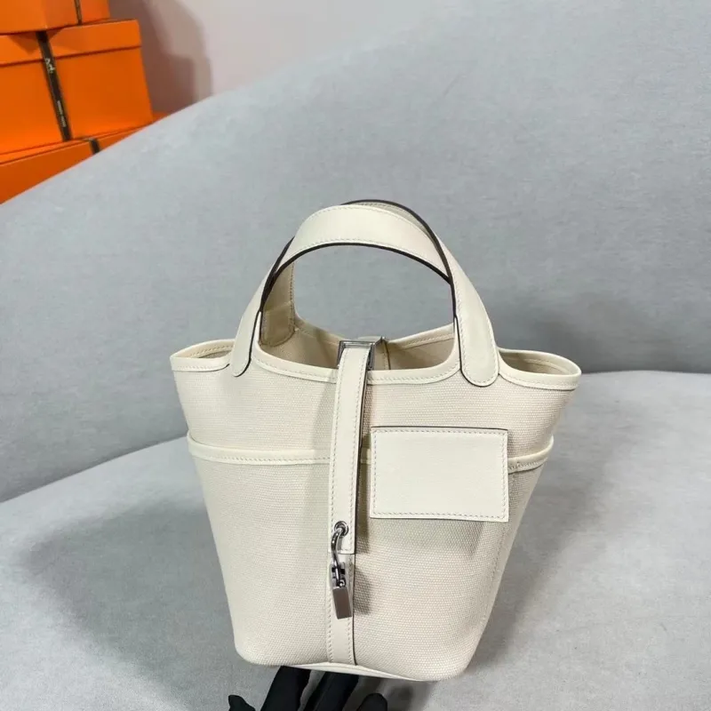 Hermes Cream Bucket Tote Handbag 162 - Image 7