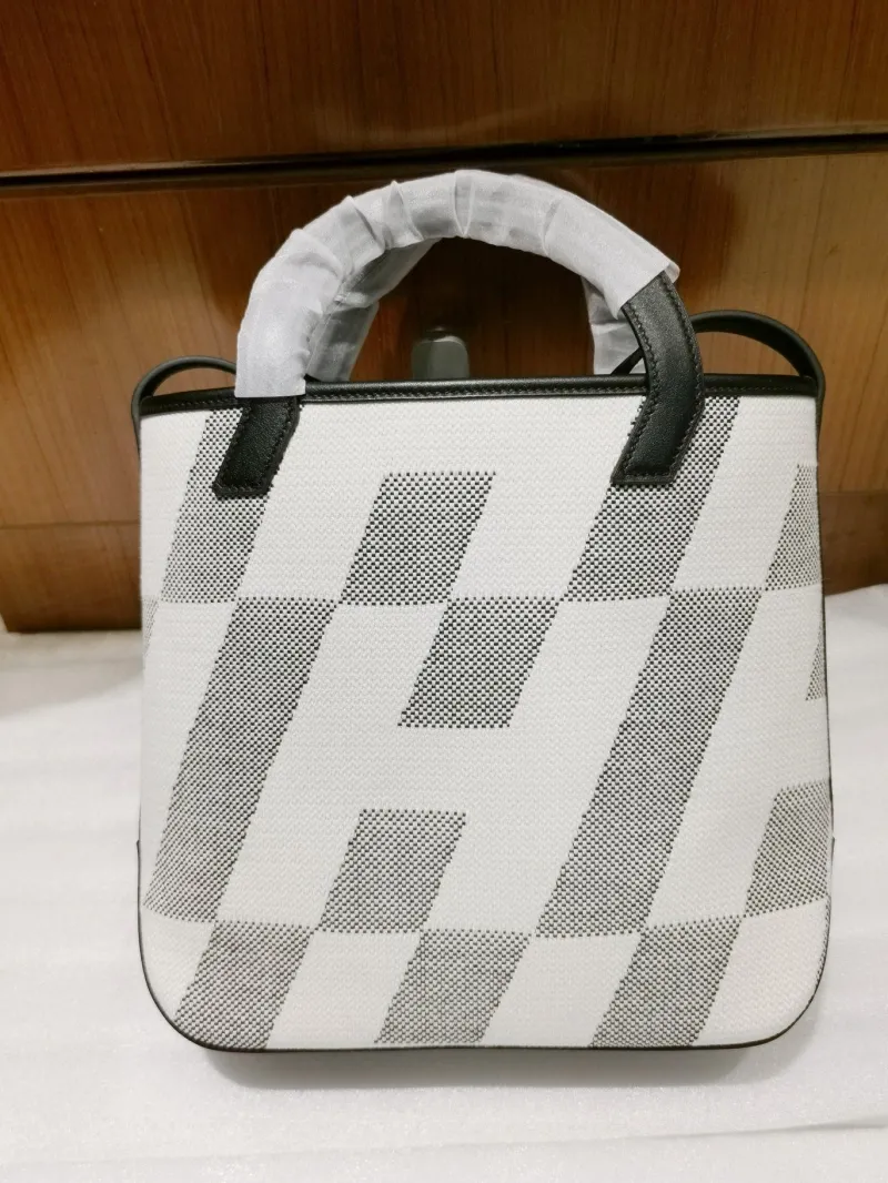 Alternative view of Hermes White Black Canvas Tote Crossbody Bag