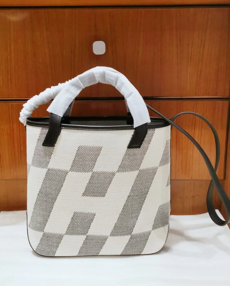 Hermes White Black Canvas Tote Crossbody Bag - Image 3