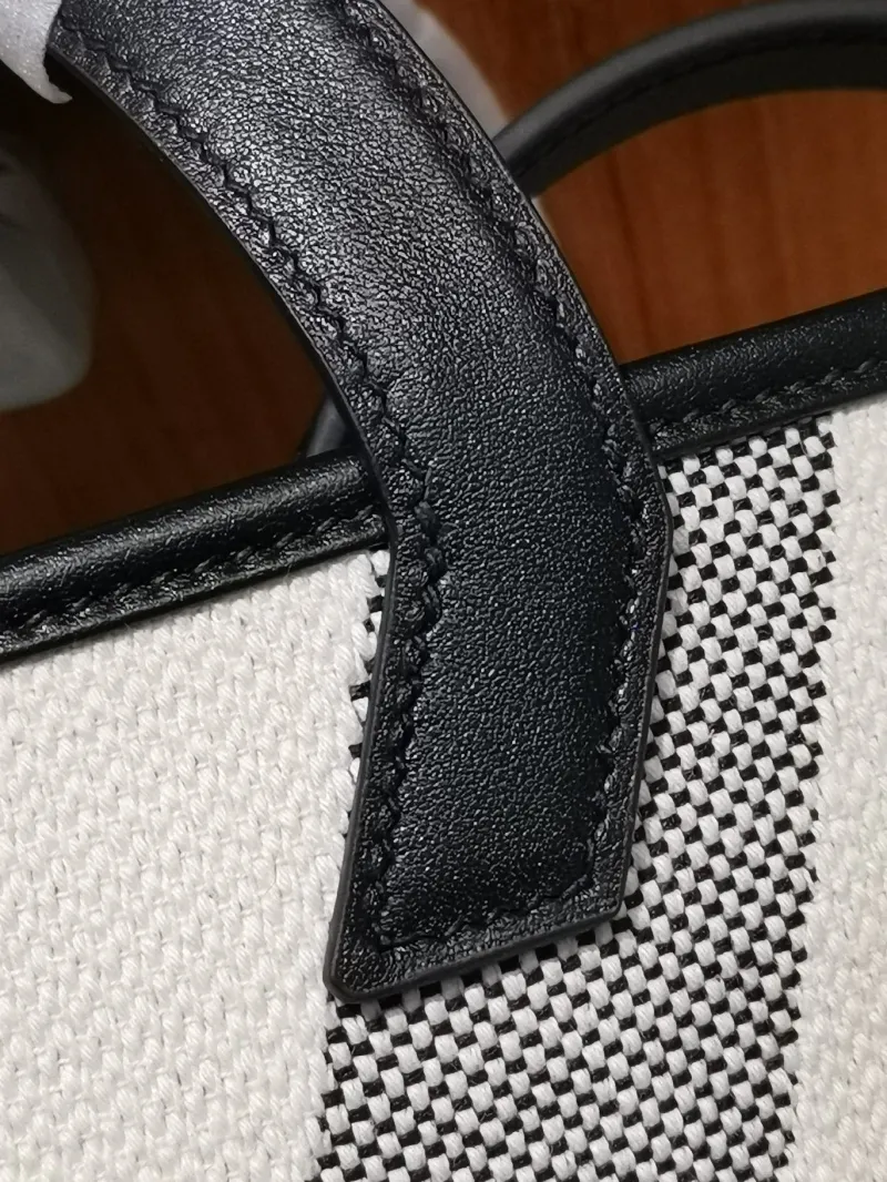 Hermes White Black Canvas Tote Crossbody Bag - Image 7
