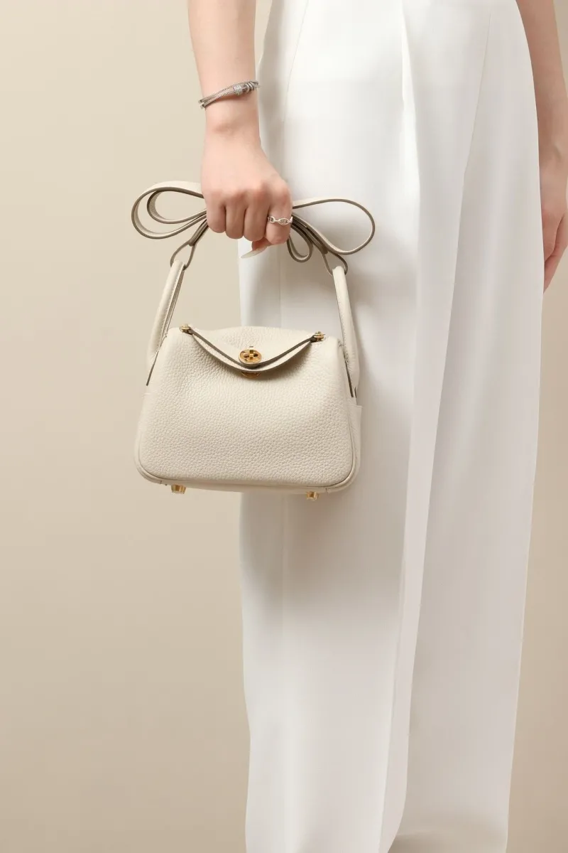 Hermes Cream Leather Top Handle Crossbody Bag - Image 7