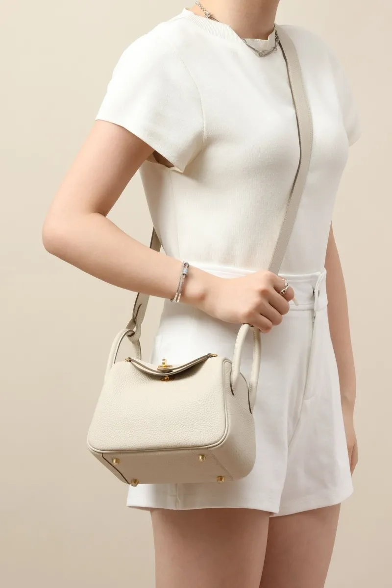 Hermes Cream Leather Top Handle Crossbody Bag - Image 8