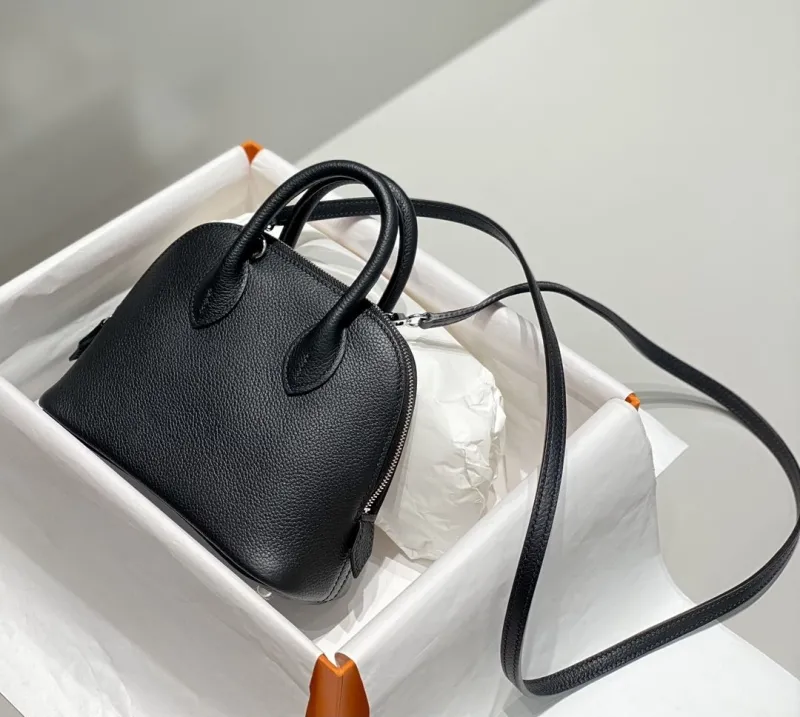 Hermes Black Leather Top Handle Crossbody Bag - Image 3