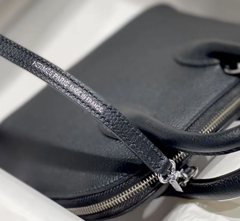 Hermes Black Leather Top Handle Crossbody Bag - Image 4