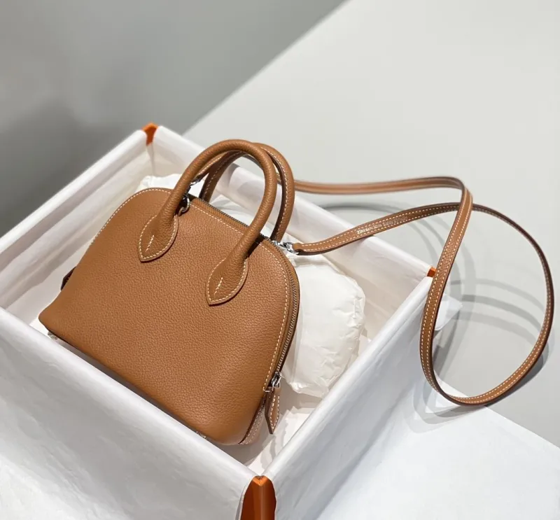 Hermes Brown Leather Mini Top Handle Crossbody Bag - Image 3