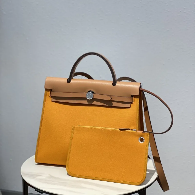Hermes Yellow Tan Top Handle Bag 138 with Pouch - Image 3
