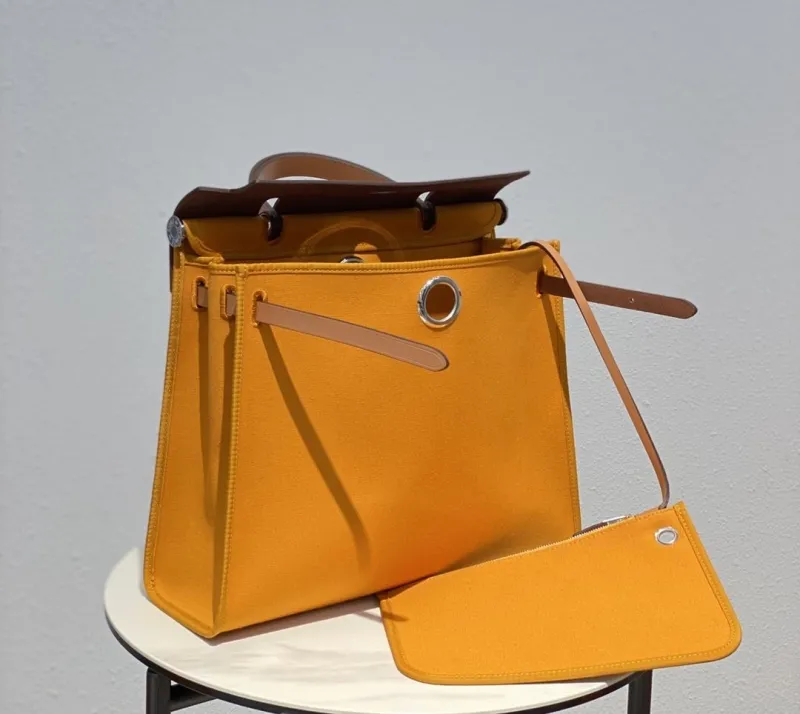 Hermes Yellow Tan Top Handle Bag 138 with Pouch - Image 4