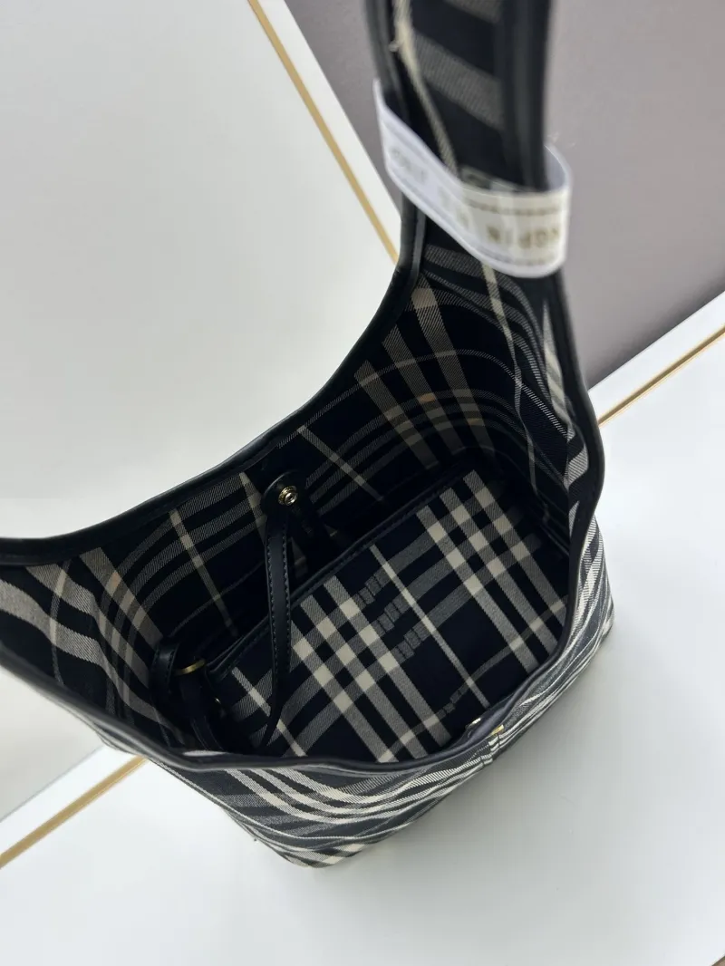 Burberry Black White Check Bucket Shoulder Bag 8091 - Image 7