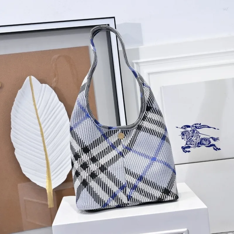 Burberry Blue Black Plaid Hobo Shoulder Bag - Image 3